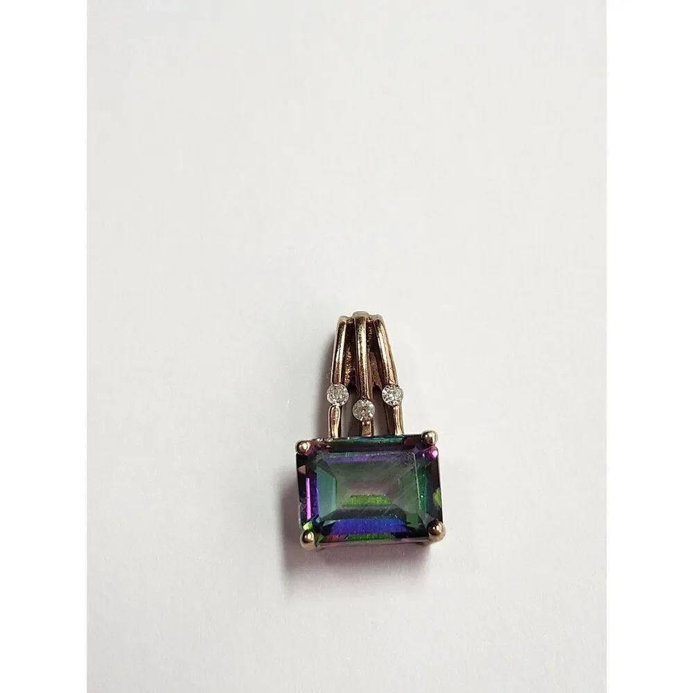 Mystic Topaz Rectangle Pendant in 10K Gold with Diamond Accents